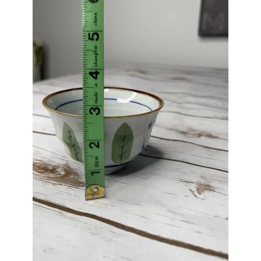Vintage‎ Japanese Ceramic Bowl and Small Plates Set with Leaf Design